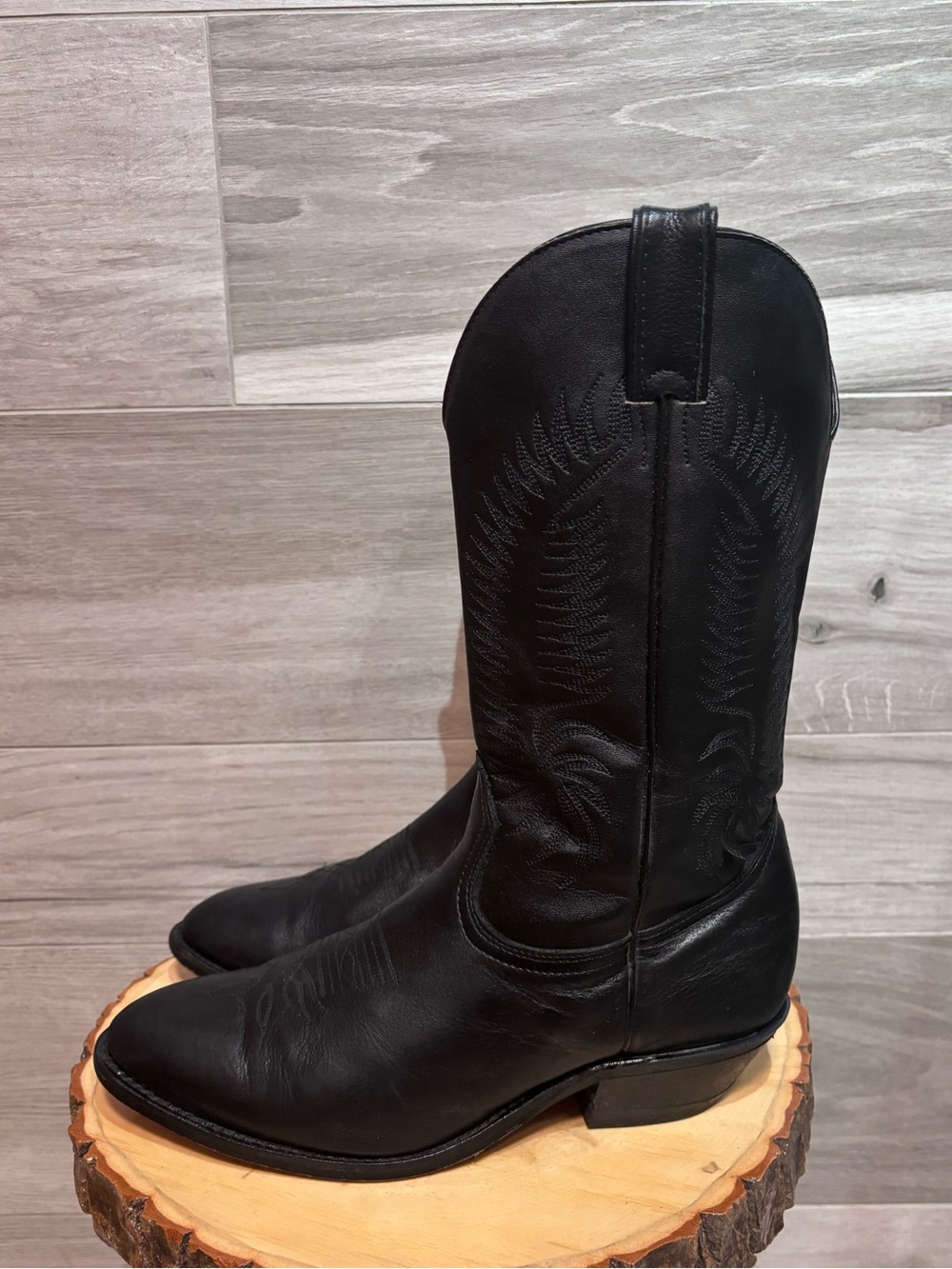 Vintage SILVER REBEL Men’s Black Leather Cowboy Boots Made in Canada – Size 8.5